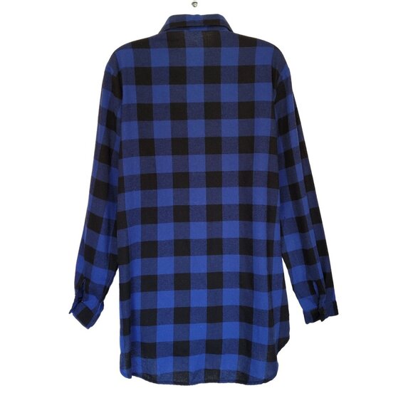 Zanzea Flannel Shirt Womens 12 Oversized Blue Black Buffalo Plaid Button-Up Long - Picture 3 of 5